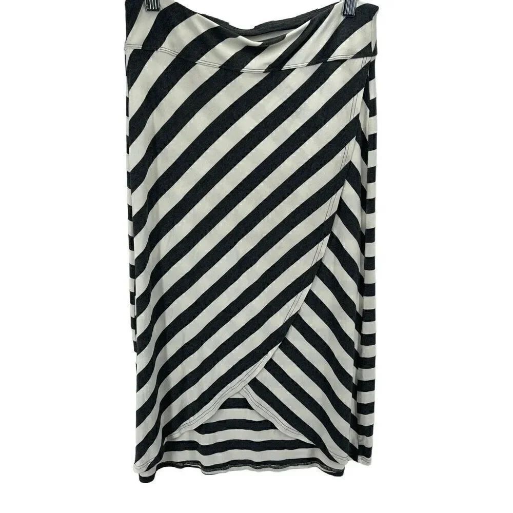 Athleta Womens Striped Skirt Tulip Hem Faux Wrap Elastic Waist Gray White Small